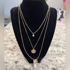 NEW Melrose and Market Multi Layered Long Necklace Gemstone Pendant Gold Tone